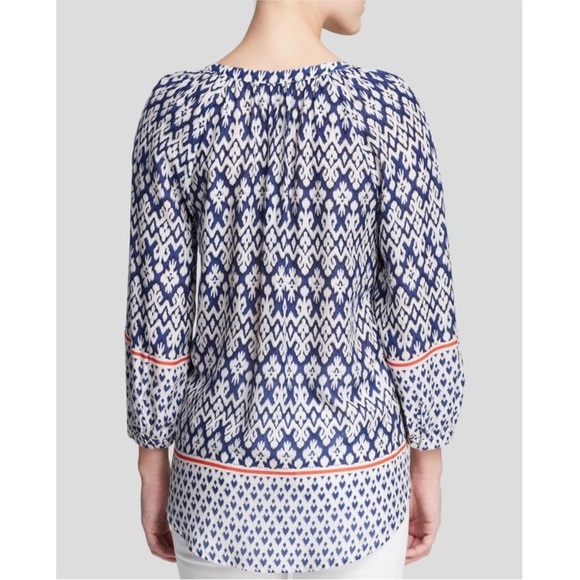 BeachLunchLounge Blue/White Boho Ikat Blouse Peasant Beachy Lightweight Medium - Picture 13 of 13